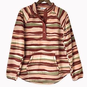 Sonoma Sherpa Fleece Pullover Teddy Jacket Earth Tone Multi Stripe Snap Neck